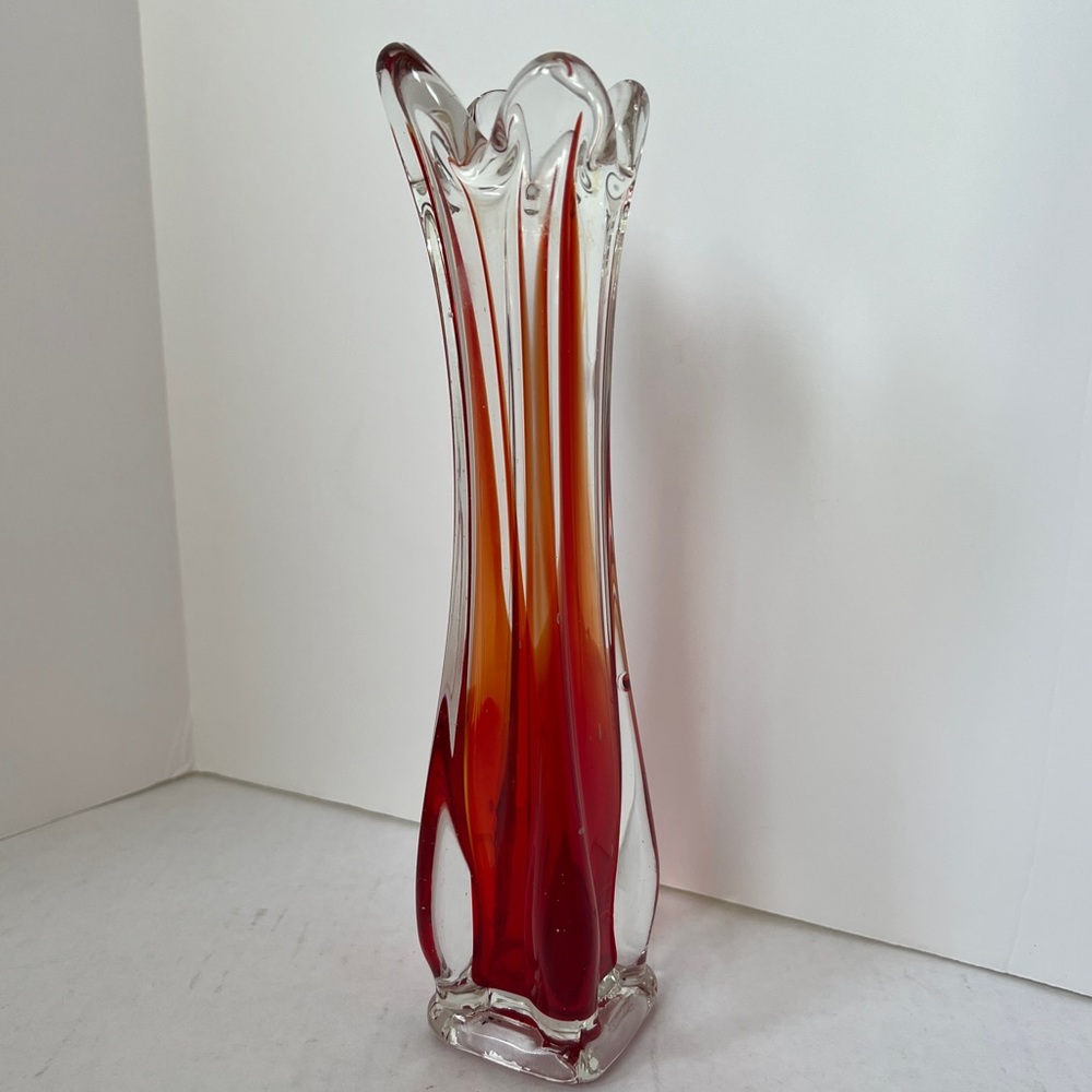 Vintage 4 Finger Red Swung Vase